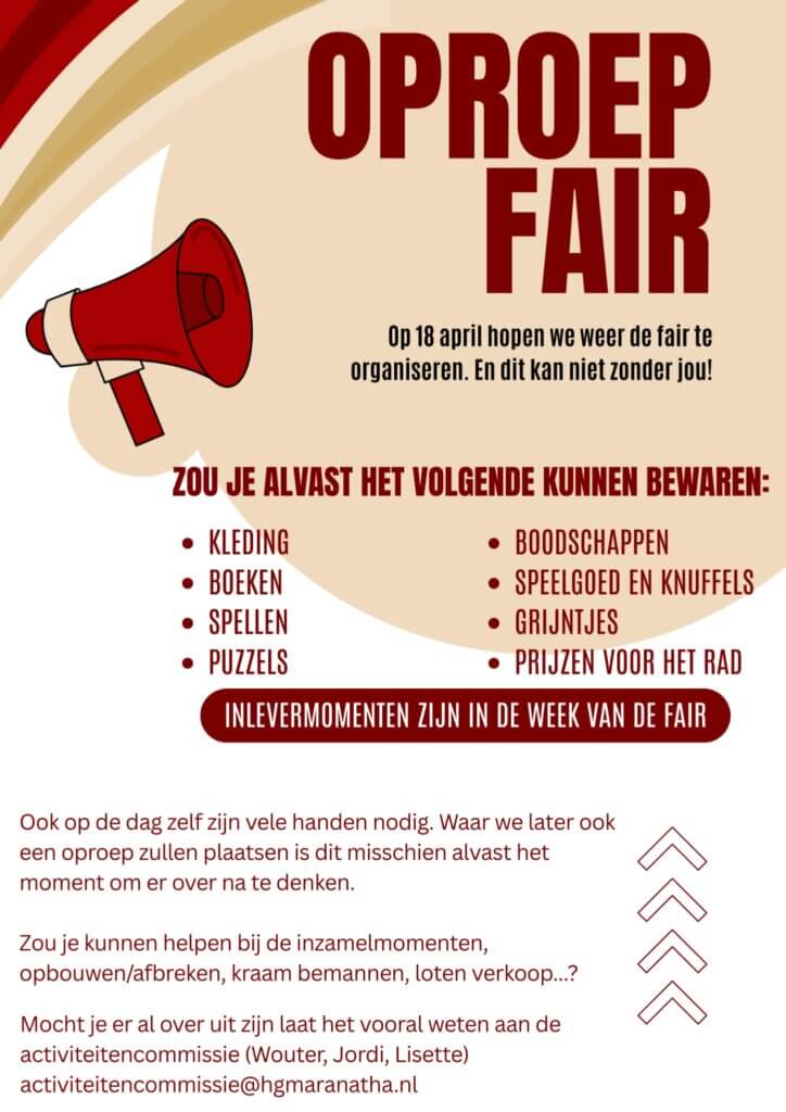 Oproep: Help mee met de fair op 18 april